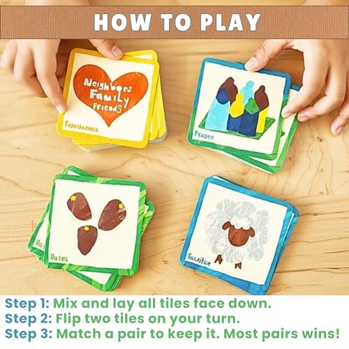 The Muslim Memory Game Eid Edition, Ramadan Gifts for Kids Ages 4-8, Islamic Educational Toy, Eid Gifts for Children, Screen-Free Family Matching Game with Arabic Guide