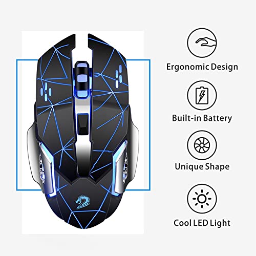 Uciefy Q85 Rechargeable Wireless Gaming Mouse, 2.4G LED Optical Silent Wireless Computer Mouse with 4 LED Light, 3 Adjustable DPI, Ergonomic Design, Auto Sleeping (Starry Black) - color: Starry Black