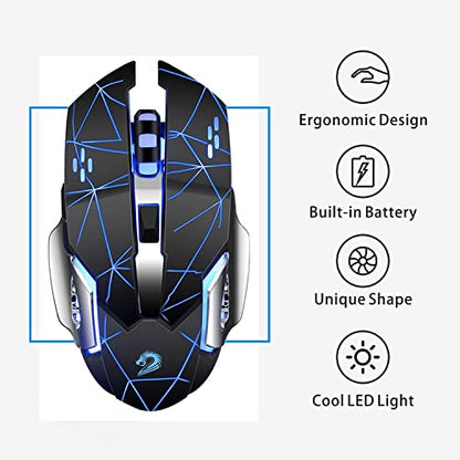 Uciefy Q85 Rechargeable Wireless Gaming Mouse, 2.4G LED Optical Silent Wireless Computer Mouse with 4 LED Light, 3 Adjustable DPI, Ergonomic Design, Auto Sleeping (Starry Black) - color: Starry Black