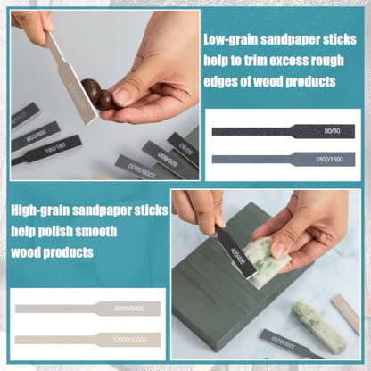 Honoson 20 Pcs Sanding Sticks for Plastic Models 3D Print Polishing Sticks Assorted Metal and Wood Sanding Tool Accessory for Model Craft Amateur Beginner (Low Grits and High Grits,Innovative Style) - style: Innovative Style