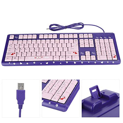 Silent Keyboard Mechanical Membrane USB Wired 104 Keys Adjustable Bracket Ergonomic Design for Laptop Home Office Gaming 45.5x14.7cm (Purple Pink) - color: Purple Pink