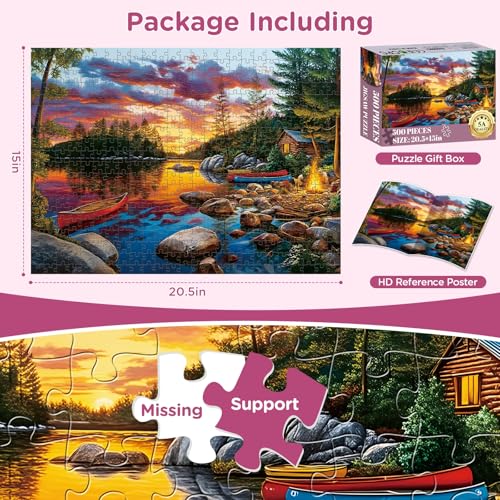 500 Pieces Puzzle for Adults, Sunset Lake Cabin Puzzle, Nature Landscape Boat Jigsaw Puzzles 500 Piece for Teens Adults Seniors, Fun Challenging Family Game Birthday Party Gift 20.5 * 15in - style: Sunset Lake Cabin