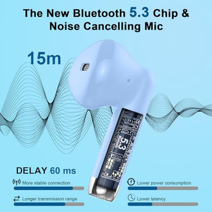Wireless Earbuds, Bluetooth 5.4 Headphones in Ear with Noise Cancelling Mic, Bluetooth Earbuds Stereo Bass, IP7 Waterproof Sports Earphones, 32H Playtime USB C Charging Buds Light Blue for Android iOS - color: Light Blue
