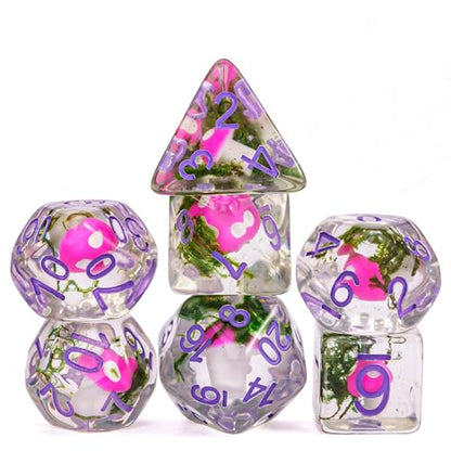 UDIXI Mushroom DND Dice Resin Polyhedral Dice Set for D&D RPG Tabletop Game | Velvet Storage Bag, DM Gift, for Dungeons and Dragons Role Playing Games Board Games - color: Mushroom Seaweed