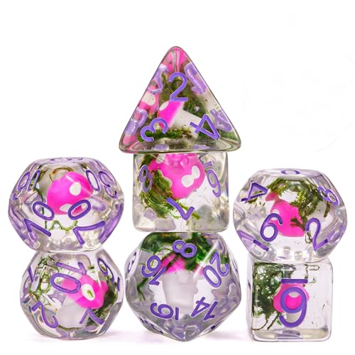 UDIXI Mushroom DND Dice Resin Polyhedral Dice Set for D&D RPG Tabletop Game | Velvet Storage Bag, DM Gift, for Dungeons and Dragons Role Playing Games Board Games - color: Mushroom Seaweed