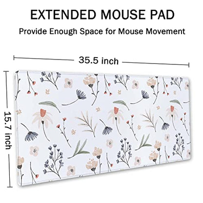 SSOIU Extra Large Flowers Desk Mat, Cute XXL Gaming Mouse Pad 35.5" X 15.7" - color: Flowers Desk Mat