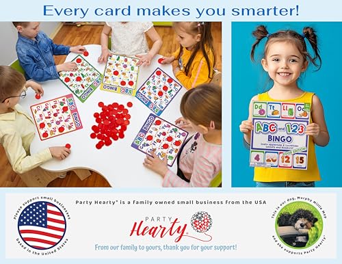 Party Hearty ABC & 123 Bingo Game for Kindergarten & Preschool - Foods | Food Edition, Alphabet and Number, Preschool Kids Learn to Read, Ages 4 and Up - color: Food Edition