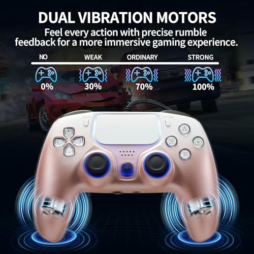 NBCP Wired PS5 Controller, Turbo, Hall-Effect Triggers, Dual Vibration, 6-Axis Gyro, 10ft Cable –Gamepad Compatible with PS5/PS4/PC/Steam – Rose Gold Color - color: Rose Gold