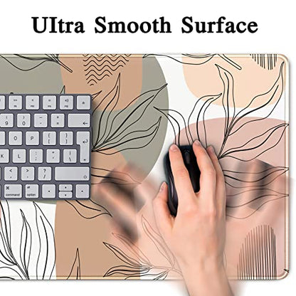 Boho Abstract Large Mouse Pad, Brown Grey Pink Aesthetic XL Mouse Pad, Gaming Mousepad XXL Long Keyboard Mat 31.5''X15.7'' Desk Accessories for Women Girls - color: A Pink Abstract