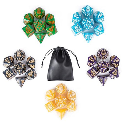 5 Sets Dice DND, Polyhedral Dice Set (35pcs) with Leather Dice Bag, D&D Dice Set for RPG Table Games (Rabbit Pattern 5 Sets Dice) - color: 5 Sets Rabbit Pattern