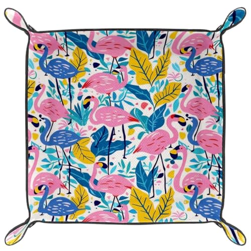 Flamingos and Leaves Dice Tray Dice Rolling Tray Folding Dice Holder for Dice Games, Like RPG, DND and Other Table Games - color: Multi 2
