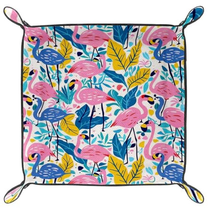 Flamingos and Leaves Dice Tray Dice Rolling Tray Folding Dice Holder for Dice Games, Like RPG, DND and Other Table Games - color: Multi 2