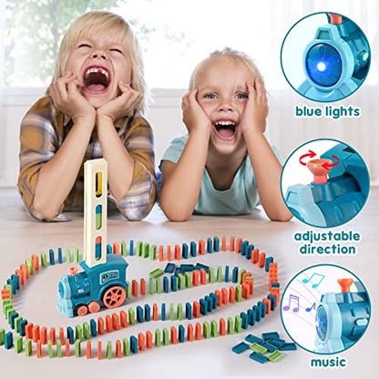200 PCS Domino Train Toys Set, Automatic Dominos Building and Stacking Creative Game for 3+ Year Old, Electric Dominoes Stem Montessori Toys for Kids Autistic Boys 3 4 5 6 Year Old Birthday Gifts