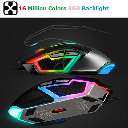 RAPOO V302 Optical Gaming Mouse Wired with 16.8 Million RGB Backlight, Ergonomic Design, 14 Adjustable DPI, 7 Programmable Buttons for Windows 7/8/10/XP Vista, Desktop, Laptop, PC- Black
