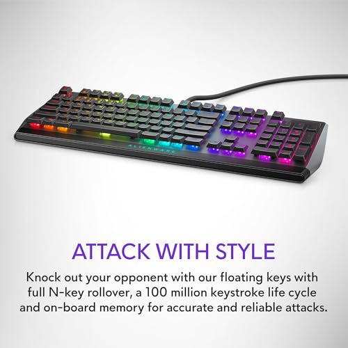 Alienware Low-Profile RGB Gaming Keyboard AW510K, AlienFx Per Key RGB LED Color Backlighting, Media CONTROLS & USB Passthrough, Cherry MX Low Profile Red Switches | USB, Numeric Keypad, Adjustable Height, Media Hot Keys, Dark Side of the Moon, Gaming Read