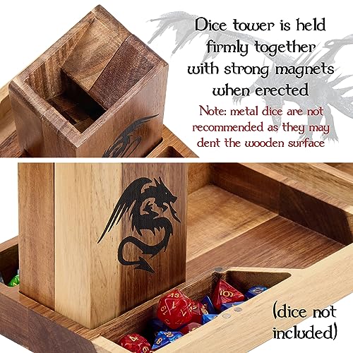 Tapeera Wooden Magnetic Dice Tower with Tray - Dungeons and Dragons Accessory - Portable Dice Roller for Tabletop RPG - DND Gifts