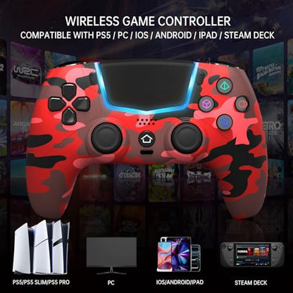 Wireless Controller for PS5, Compatible with PS5/Pro/Slim/PC, Replaces the PS5 Controller with Hall-Effect Joysticks, Hall-effect Triggers, 6-Axis Gyros, Dual Vibration And Turbo, 3.5mm Audio Jack/Speaker, Red - color: Red