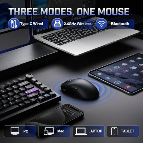 YUNZII M1 PAW3311 Sensor Wireless Gaming Mouse (Black) | 7-Level DPI Adjustment Up to 10000 DPI, Stable 1000Hz polling rate, 60g Lightweight Design, Easy Software for Win & Mac - color: Black