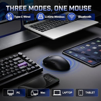 YUNZII M1 PAW3311 Sensor Wireless Gaming Mouse (Black) | 7-Level DPI Adjustment Up to 10000 DPI, Stable 1000Hz polling rate, 60g Lightweight Design, Easy Software for Win & Mac - color: Black