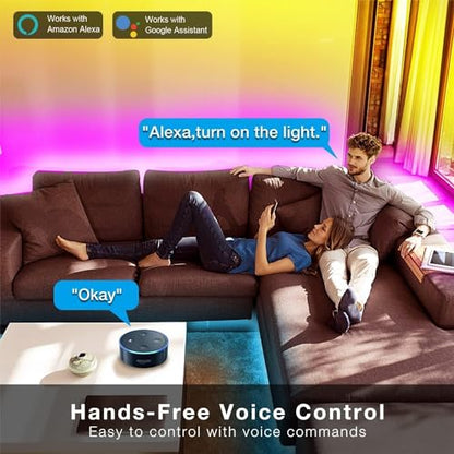 DAYBETTER Smart WiFi Led Lights, 50 FT RGB Led Strip Lights Compatible with Alexa and Google Assistant, App Voice Remote Control LED Strip Lighting for Bedroom Room Decor - size: 50FT