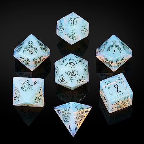 UDIXI Opal Stone DND Dice Set Gemstone Dice Set D&D for RPG Tabletop Games | Natural Stone, Premium Gift Box, DM Gift, for Dungeons and Dragons Role Playing Games - color: Opal- Beast