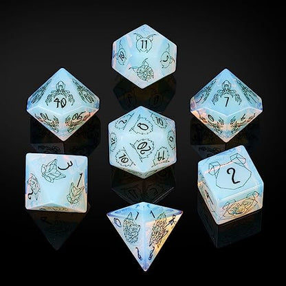 UDIXI Opal Stone DND Dice Set Gemstone Dice Set D&D for RPG Tabletop Games | Natural Stone, Premium Gift Box, DM Gift, for Dungeons and Dragons Role Playing Games - color: Opal- Beast