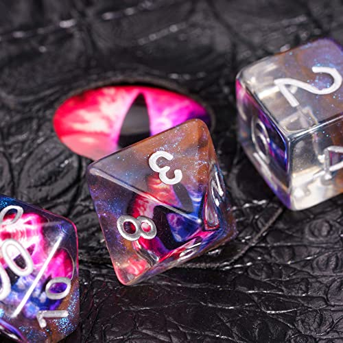 Cusdie 7-Die DND Dice, Polyhedral Dice Set Filled with Eyeball, for Role Playing Game D&D Dice (Orange Eyeball) - color: Orange Eyeball