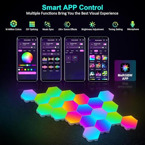 Kangtaixin Hexagon LED Lights 20 Pack - RGB Wall Panels with Music Sync, Smart App & Remote Control, DIY Modular Hex Light for Gaming Room, Bedroom, Living Room, Wall Decor - size: 20 Pack
