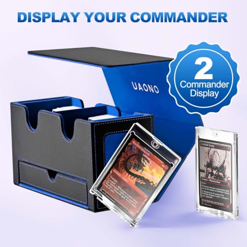 UAONO 3-in-1 MTG Commander Deck Box, Black Blue | 2 Magnetic Card Holders & 1 Dice Tray, Fits 200 Double Sleeved, Card Organizer Compatible with Magic the Gathering - color: Black&Blue