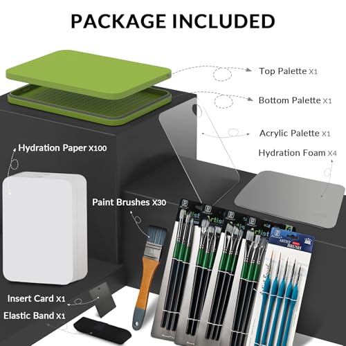 Wet Palette and Acrylic Paint Palette | 30PCS Artist Paint Brushes for Acrylic Painting, 100PCS Hydration Paper and 4PCS Sponges for Canvas & Hobby Art Projects - style: 2-in-1 Set&30 Brushes