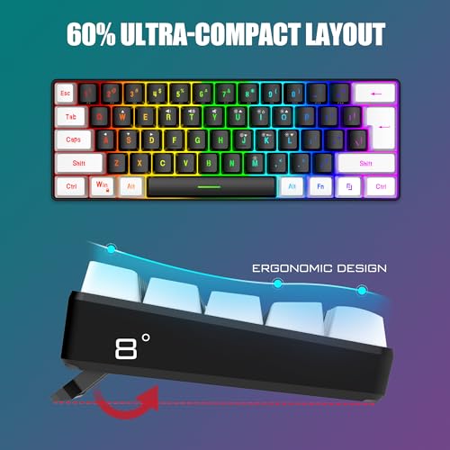RedThunder 60% Gaming Keyboard and Mouse Combo, Ultra-Compact 61-Key RGB Backlit Mini Keyboard, Lightweight 7200 DPI Honeycomb Optical Mouse, RGB Wired Gaming Set for PC PS5 Xbox Gamer(Black-White) - style: 01 Black-White Wired Combo