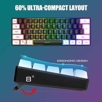 RedThunder 60% Gaming Keyboard and Mouse Combo, Ultra-Compact 61-Key RGB Backlit Mini Keyboard, Lightweight 7200 DPI Honeycomb Optical Mouse, RGB Wired Gaming Set for PC PS5 Xbox Gamer(Black-White) - style: 01 Black-White Wired Combo