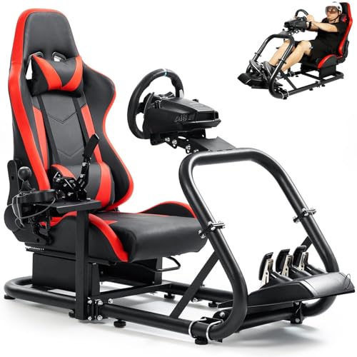 Marada Racing Simulator Cockpit with Red Seat Fit for 12Nm Direct Drive | Fit for Logitech/Thrustmaster/Moza/Fanatec, 50mm Large Round Tube Professional Sim Rig, Wheel Pedal Handbrake not Included