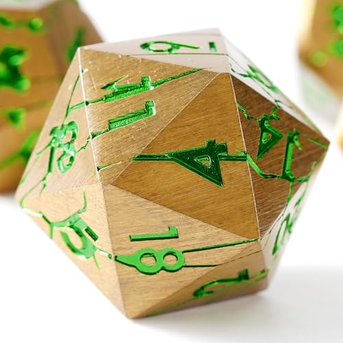 Metal Dice for DND - Ancient Cracked Pharaoh Ruins - Gold Green Cracks | Beautiful 7pc Polyhedral Dice Set, Smooth Rolling, Role Playing Games (RPG), Compatible with D&D, for Dungeons and Dragons - color: Gold and Green Cracks