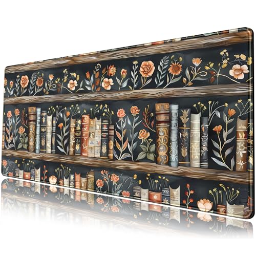 Library Desk Mat Dark Academia Large Mouse Pad Forest Book Nature Floral Gaming Mousepad XL Vintage Aesthetic Desk Pad 31.5 x 11.8 in Laptop Computer Keyboard Mouse Mat Accessories Decor - color: Library