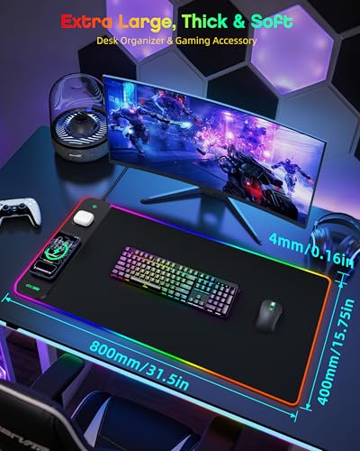 Magnetic Wireless Charging Mouse Pad Gaming, 31.5"x15.8" Large Desk Mat | RGB Mousepad, Smooth Glide, Stitched Edge, Non-Slip Rubber Base, Desk Pad Computer Keyboard Mat, No Adapter - color: RGB