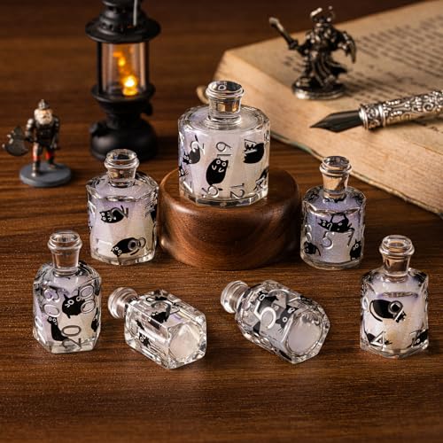 Resin Polyhedral Dice Set for DND & RPG – Potion-Inspired Liquid Core Design with Sharp Engraved Numbers, Complete 7-Piece Set - color: Bottle-black Cat1, style: bottle