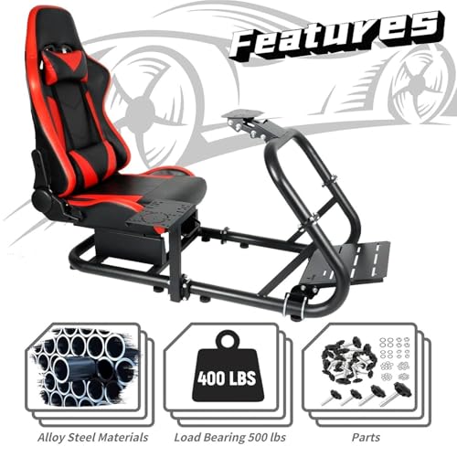 Dardoo Racing Simulator Cockpit with Red Seat Fit for Logitech G29 G920, for Thrustmaster T300RS TX, for Fanatec, for PC, Adjustable Driving Gaming Frame,Not Included Shifter,Steering Wheel & Pedals
