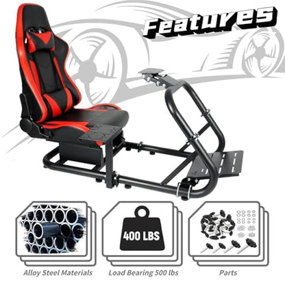 Dardoo Racing Simulator Cockpit with Red Seat Fit for Logitech G29 G920, for Thrustmaster T300RS TX, for Fanatec, for PC, Adjustable Driving Gaming Frame,Not Included Shifter,Steering Wheel & Pedals