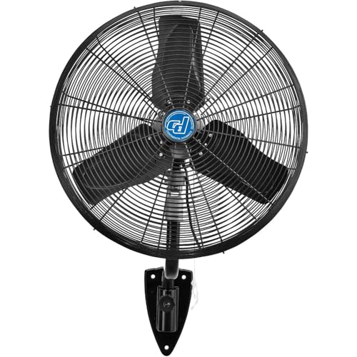 Continental Dynamics 24" Diameter Premium Wall Mount Fan, 9400 CFM, 120V | Totally Enclosed Air Over Motor, 2 Speed, 1/2 HP, Black, Indoor Industrial Fan