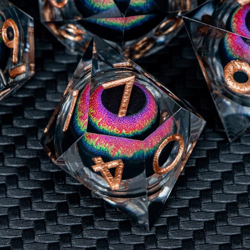 ARUOHHA DND Dragon Eye Dice Liquid Core Resin Sharp Edged Dice Set with Gift Box, RPG Role Playing Game Polyhedral Handmade D and D Dice D20 D12 D10 D8 D6 D4 - color: Yy03-rainbow