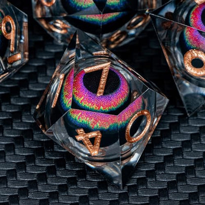 ARUOHHA DND Dragon Eye Dice Liquid Core Resin Sharp Edged Dice Set with Gift Box, RPG Role Playing Game Polyhedral Handmade D and D Dice D20 D12 D10 D8 D6 D4 - color: Yy03-rainbow