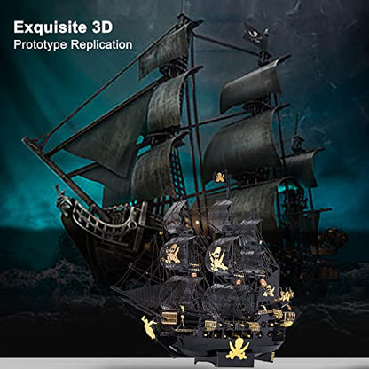 Piececool 3D Metal Puzzles for Adults, Black Pearl Pirate Ship Model Kits with DIY Tools, Watercraft Metal Model Building Kit for Birthday Christmas Gifts - color: Black Pearl&Tools