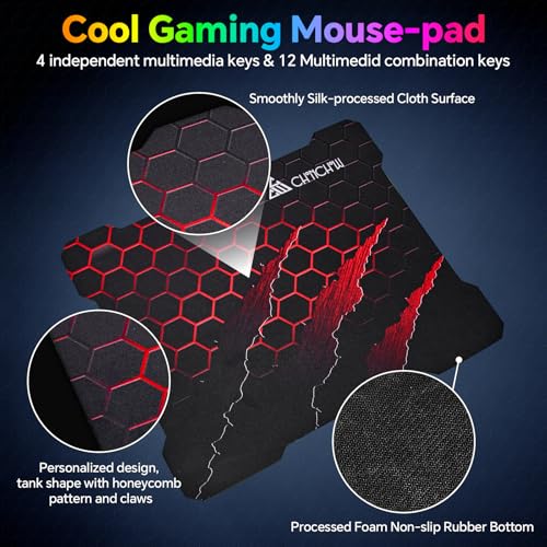 CHONCHOW Gaming Keyboard and Mouse Combo, Wired RGB Set for PC PS4 PS5 Xbox | Phone Holder, Ergo Wrist Rest, Full Size, Anti-Ghosting, USB Silent Light Up Keyboard, 7D 7200DPI Gaming Mouse, Mouse Pad