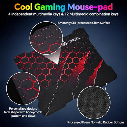 CHONCHOW Gaming Keyboard and Mouse Combo, Wired RGB Set for PC PS4 PS5 Xbox | Phone Holder, Ergo Wrist Rest, Full Size, Anti-Ghosting, USB Silent Light Up Keyboard, 7D 7200DPI Gaming Mouse, Mouse Pad
