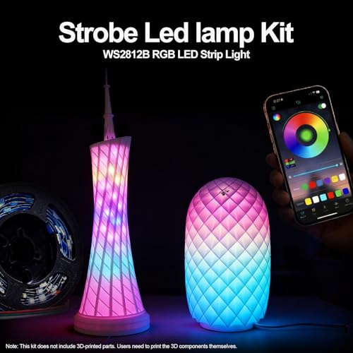 2Pack Strobe LED Lamp Kit 001 for Bambu Lab, Iridescent RGB Smart 3D Print LED Strip Light Kit, Bundle-ZH037 1M/3.28FT 3D Printing Lamp Accessories, 60 LEDs Models Lamp DIY, 16 Milllion Colors - style: 2Pack