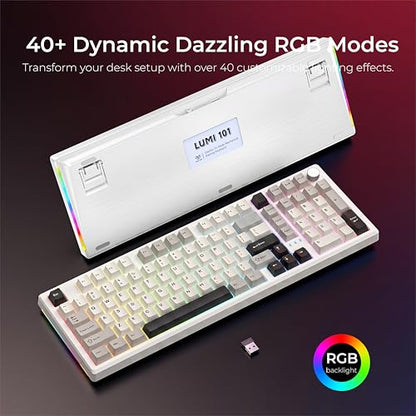 LUMI101 Wireless Mechanical Keyboard,Full-size keyboard with numeric keypad，Tri-Mode BT5.0/2.4GHz/USB-C Hot Swappable Custom Keyboard,RGB Backlit Computer Gaming Keyboards(White Grey Mute Switch) - color: White Mute Switch