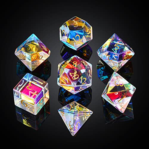UDIXI Prism Glass Dice Set, 7PCS Rainbow Glass DND Dice for Tabletop Games | Premium Gift Box, DM Gift, for Dungeons and Dragons Role Playing Games - color: Rainbow Prism