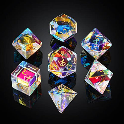 UDIXI Prism Glass Dice Set, 7PCS Rainbow Glass DND Dice for Tabletop Games | Premium Gift Box, DM Gift, for Dungeons and Dragons Role Playing Games - color: Rainbow Prism