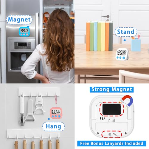 Lasubst Digital Kitchen Timers, Classroom Timers for Kids Teachers, 3WH 3BK | Back to School Supplies Bulk, Classroom Must Haves, Min/Sec Count Up/Down, Magnetic Back, Loud Alarm, Lanyards Included - color: Black Black Black White White White